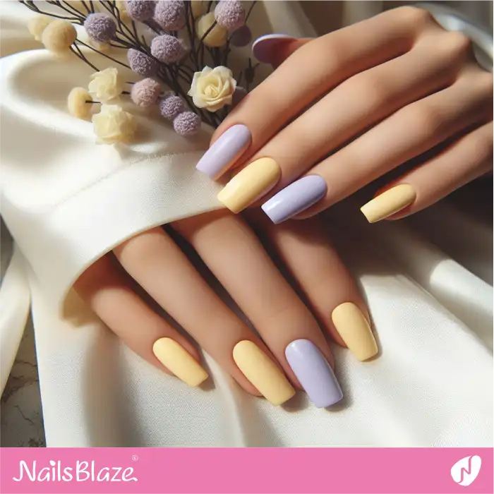 Pastel Butter Yellow and Lavender Nails | Spring Nails - NB3943